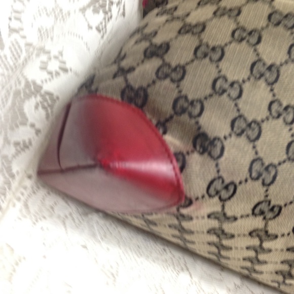 Vintage Gucci Black Mono Red Floral Tote Handbag - Picture 7 of 15